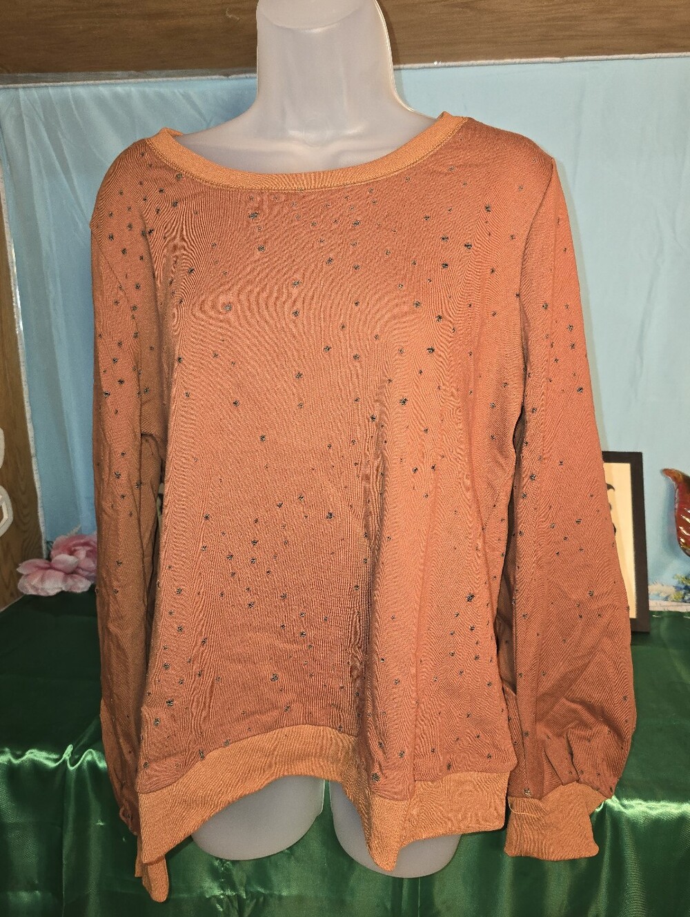 Mystree Orange Embellished Pullover Sweatshirt